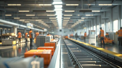 Obraz premium high-speed rail customs inspection area, showcasing officers in the process of checking goods against smuggling.