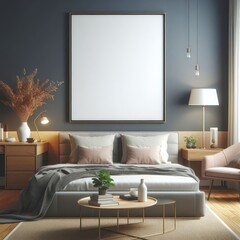 Bedroom sets have template mockup poster empty white with Bedroom interior and a table and chair image art photo attractive.