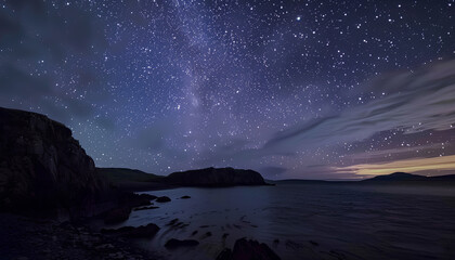 Amazing starry sky over sea at night