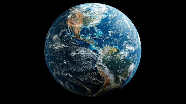 3D image of Earth highlighting the beauty of natural areas and the threats they face from climate change, set against a black studio background. - Powered by Adobe