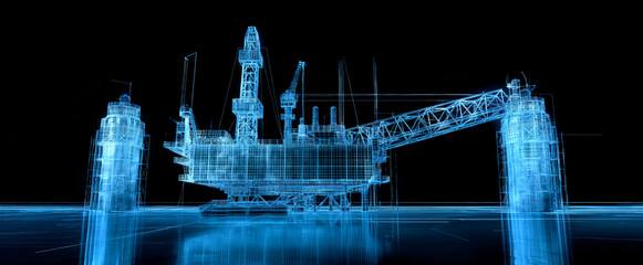 3D rendering , Blue screen Oil rig constructtion plant on black background