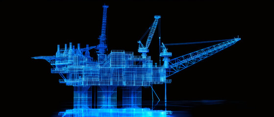 3D rendering , Blue screen Oil rig constructtion plant on black background