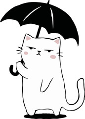 simplistic illustration of a white cat holding a black umbrella