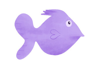 Watercolor vector illustration of a fish in childish style.
