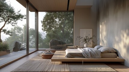Minimalist bedroom promoting relaxation and calm