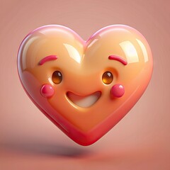 Funny heart character with eyes and mouth emoji in 3d render. Generative AI