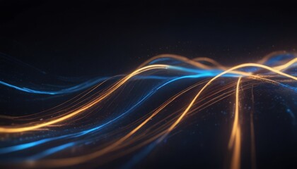 abstract futuristic background with golden blue glowing neon moving high speed wave lines and bokeh lights