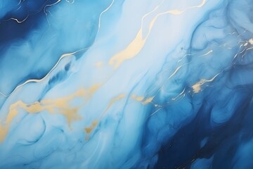 A blue and gold painting with gold paint and gold paint.
