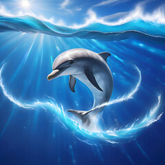 Dolphins Jumping Over the Blue Sea With Waves On A Sunny Day