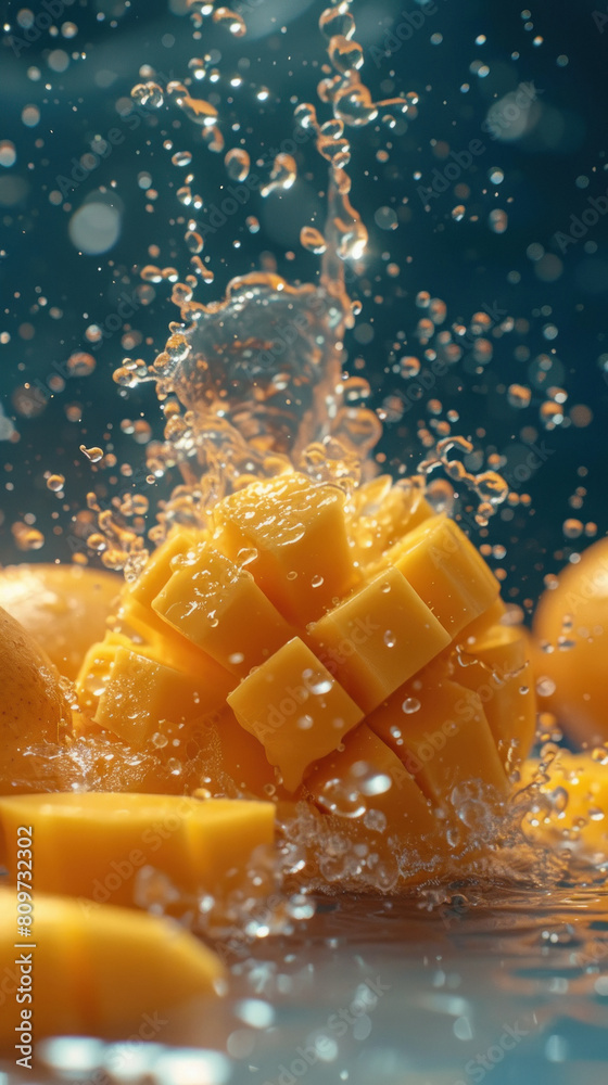Poster water flow on fresh mango slices - Posters