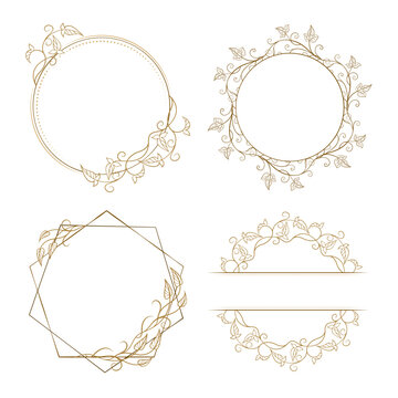 Floral frames and monograms set. Vector graphic templates.