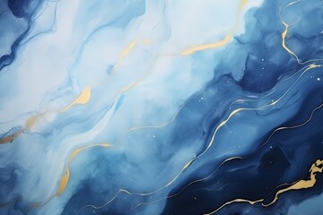 A blue and gold painting with gold paint and gold paint.
