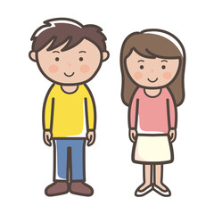 笑顔で正面を向いて立つ若い男女の全身イラスト