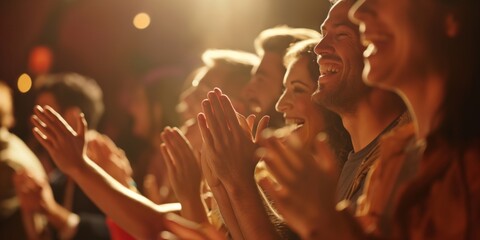 An intimate and warm scene of people clapping hands at a close-knit event or small concert