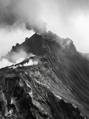 Dramatic Black and White Volcano Landscape Generative AI