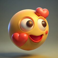 Funny heart character with eyes and mouth emoji in 3d render. Generative AI