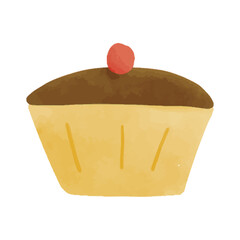 Watercolor vector illustration of a muffin in childish style.