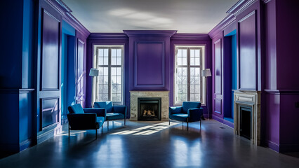 Blue and purple color themed living room