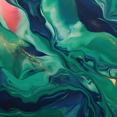 A painting of a green and blue ocean with a green and blue green color.
