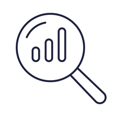 Business analysis line icon. Magnifying glass showing rising chart bar graph. Business report, data search. Modern linear symbol for website and mobile. Editable vector stroke. Pixel perfect.