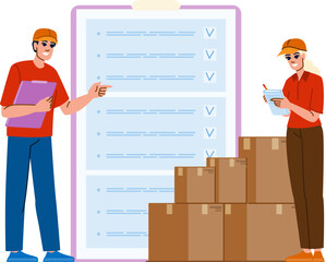 control inventory management vector. storage distribution, retail digital, delivery industry control inventory management character. people flat cartoon illustration