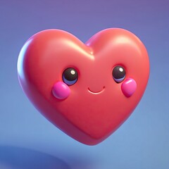 Funny heart character with eyes and mouth emoji in 3d render. Generative AI