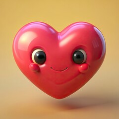 Funny heart character with eyes and mouth emoji in 3d render. Generative AI