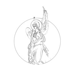 Fototapeta premium Angel. Religious coloring page in Byzantine style on white background