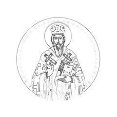Fototapeta premium Basil of Ostrog. Religious coloring page in Byzantine style on white background