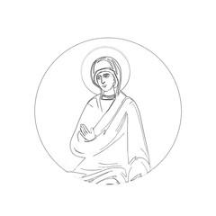 Fototapeta premium The holy Virgin Mary. Religious coloring page in Byzantine style on white background