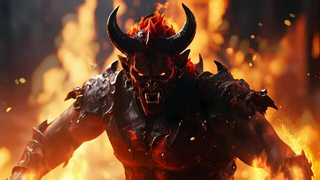 scary devil on fire video animation, seamless Animation video background in 4K Resolution