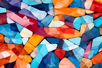 Colorful shapes organized in a pattern that resembles a stained glass window.
