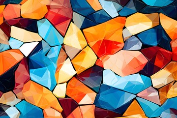 Colorful shapes organized in a pattern that resembles a stained glass window.

