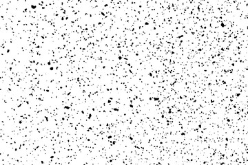 Worn black grunge texture. Dark grainy texture on white background. Dust overlay textured. Grain noise particles. Weathered effect. Torn graininess pattern. Vector illustration, EPS 10.	