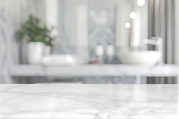 White marble table in modern bathroom