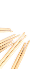 Drum sticks isolated on white background, copy space, vertical image