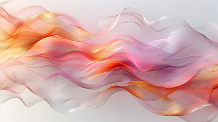 White background, subtle gradients of pale pink and gold, showing elegant wavy lines. 