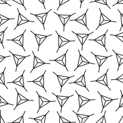 Seamless vector pattern with abstract geometric shapes similar to triangles. Black and white background. For interior design and backgrounds, for prints on fabrics, covers, packaging