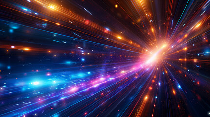 Fototapeta premium Abstract high speed light trails on dark background. Futuristic template for banner, presentations, flyers, posters.