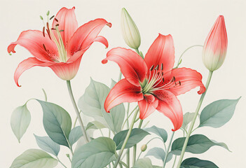 Red lily flower on white background