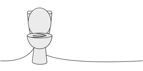 Toilet bowl one line colored continuous drawing. Cleaning service tools continuous one line illustration. Vector linear illustration.