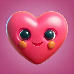 Funny heart character with eyes and mouth emoji in 3d render. Generative AI