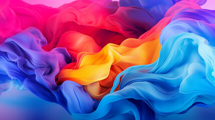 Multi-colored liquid ink paint abstract background banner. Waves of colorful smoke poster. Bright colorful wallpaper. Digital raster bitmap. Photo style. AI artwork.	