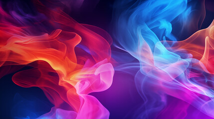 Fototapeta premium Multi-colored liquid smoke paint abstract background banner. Waves of colorful ink poster. Bright colorful wallpaper. Digital raster bitmap. Photo style. AI artwork. 