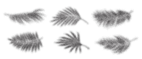 Dotwork tropical leaf set. Stipple shadows collection with trendy dotted leaves