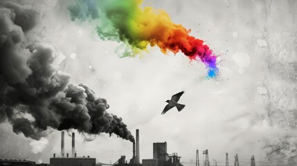 Color explosion against industrial pollution.