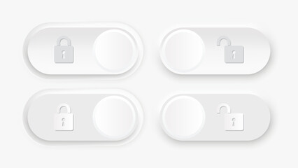 Lock and Unlock Slide in Neomorphism and Neumorphism Design. Skeuomorphic Lock and Unlock Switch for Mobile Applications and Web Pages. Vector Illustration.