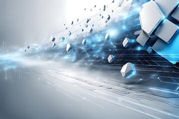 Naklejka premium Abstract technology background with a network grid and particles connected. Sci-fi digital technology with line connect network and data graphic background.