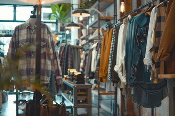 A clothing store with a variety of clothing on display