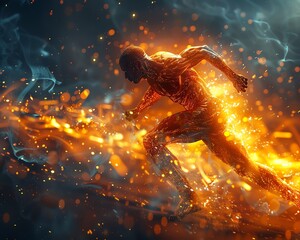 Action shot of an athlete in a magical competition, stunning visual elements enhance the dramatic 3D scene
